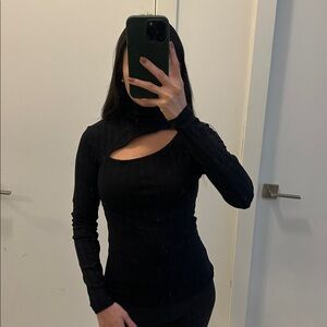 Zara Elegant Black Cutout Long Sleeve Top
